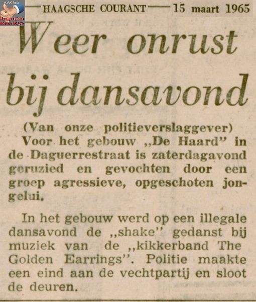 The Golden Ear-rings newspaper article about Den Haag - De Haard March 13 1965 show. Haagsce Courant March 15 1965